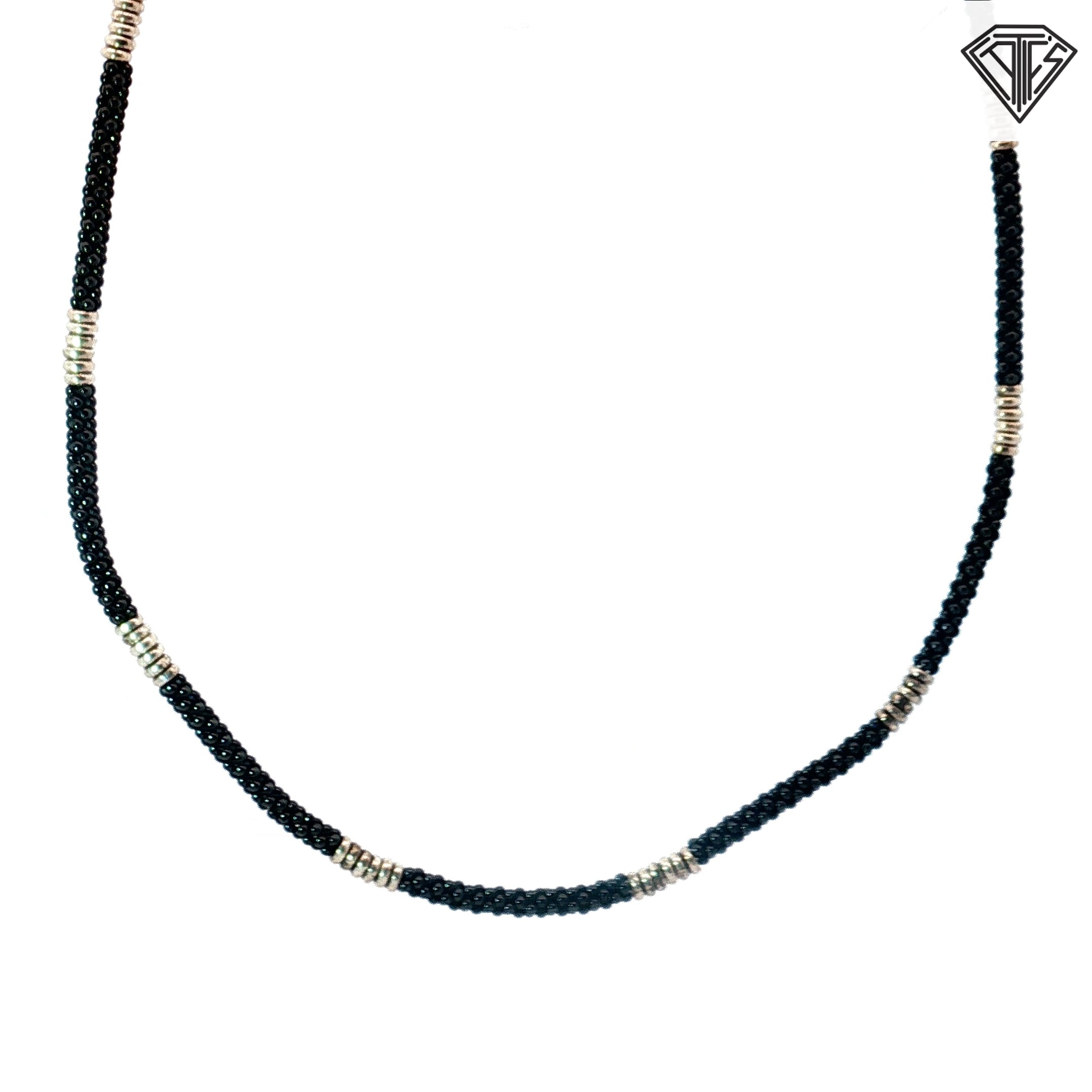 Pre-Loved Lagos Black Silver Station Ceramic Beaded Necklace 16”