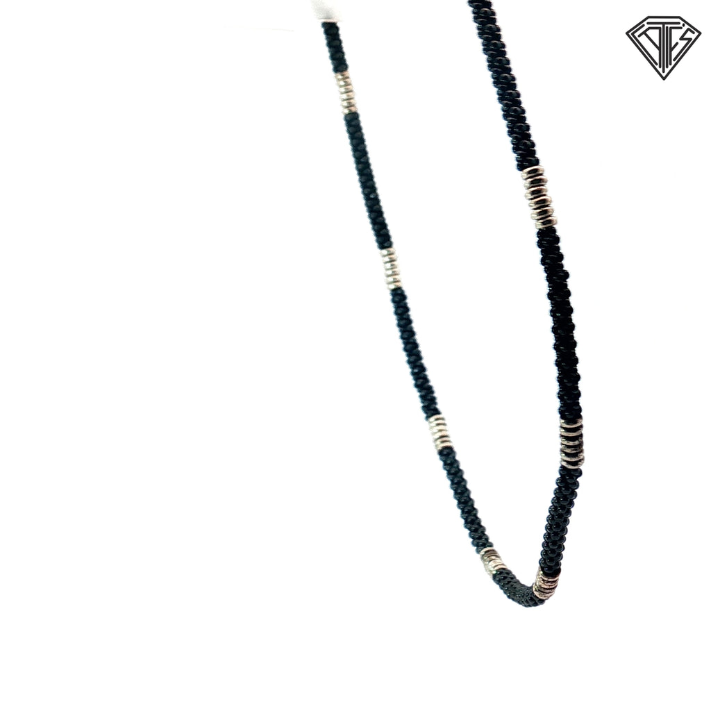 Pre-Loved Lagos Black Silver Station Ceramic Beaded Necklace 16”