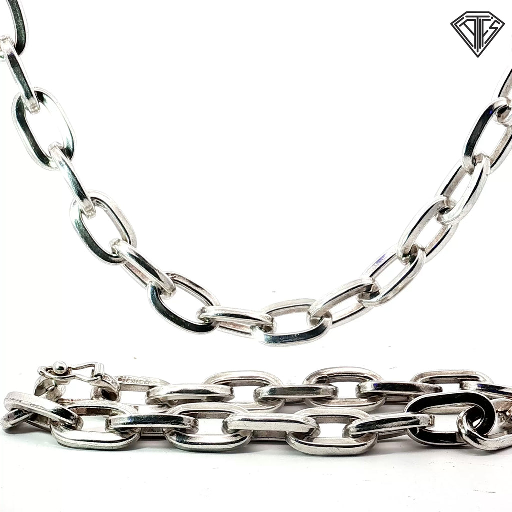Silver (925) Mexican Chain and Bracelet Set 177.4 gram 9"inch Bracelet / 20" inch Chain