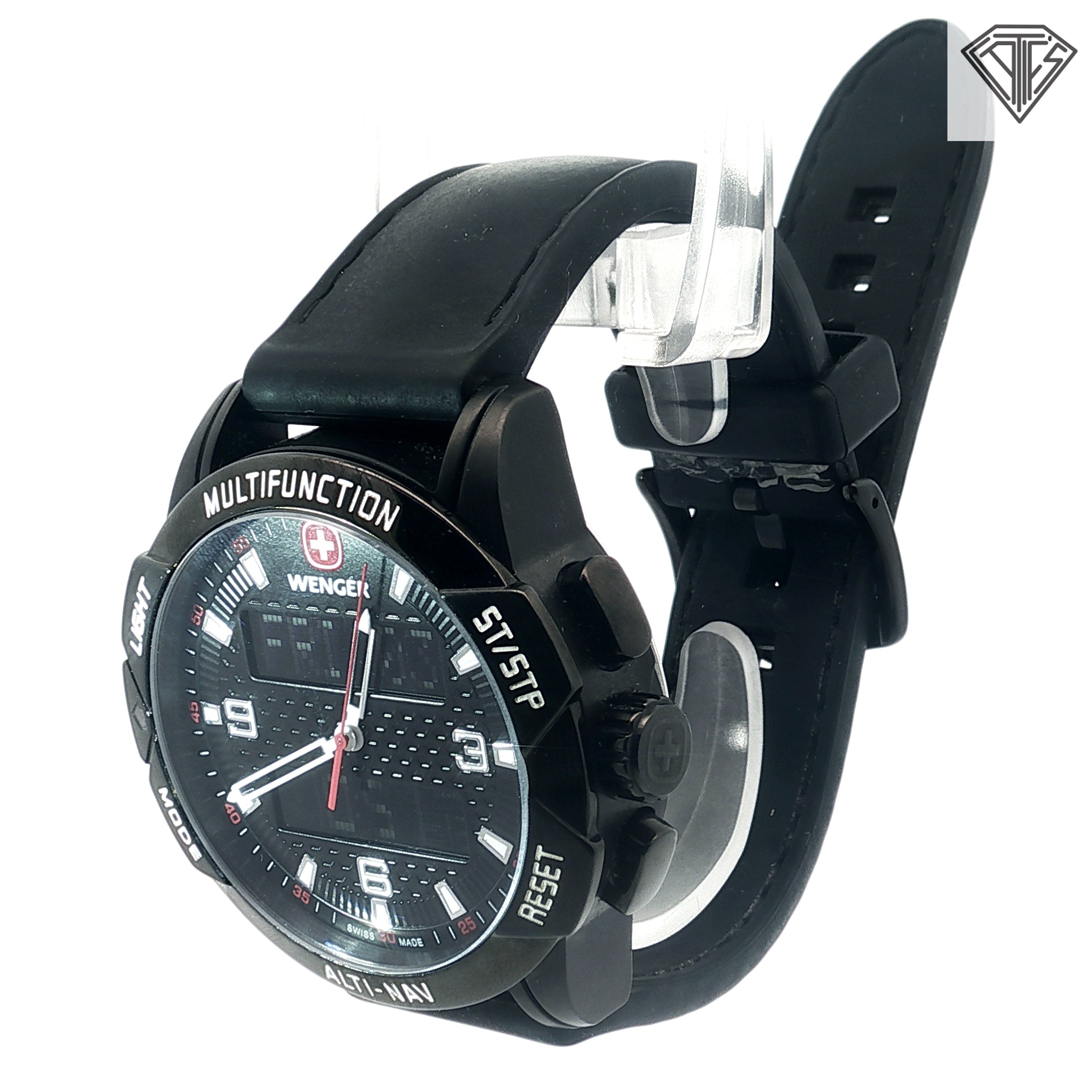 Pre-Owned Wenger Normad Watch /Led / Analog Digital / 43mm/ Stainless Steel/ Black Rubber Band/ Compass / Water Resistant/ Alarm