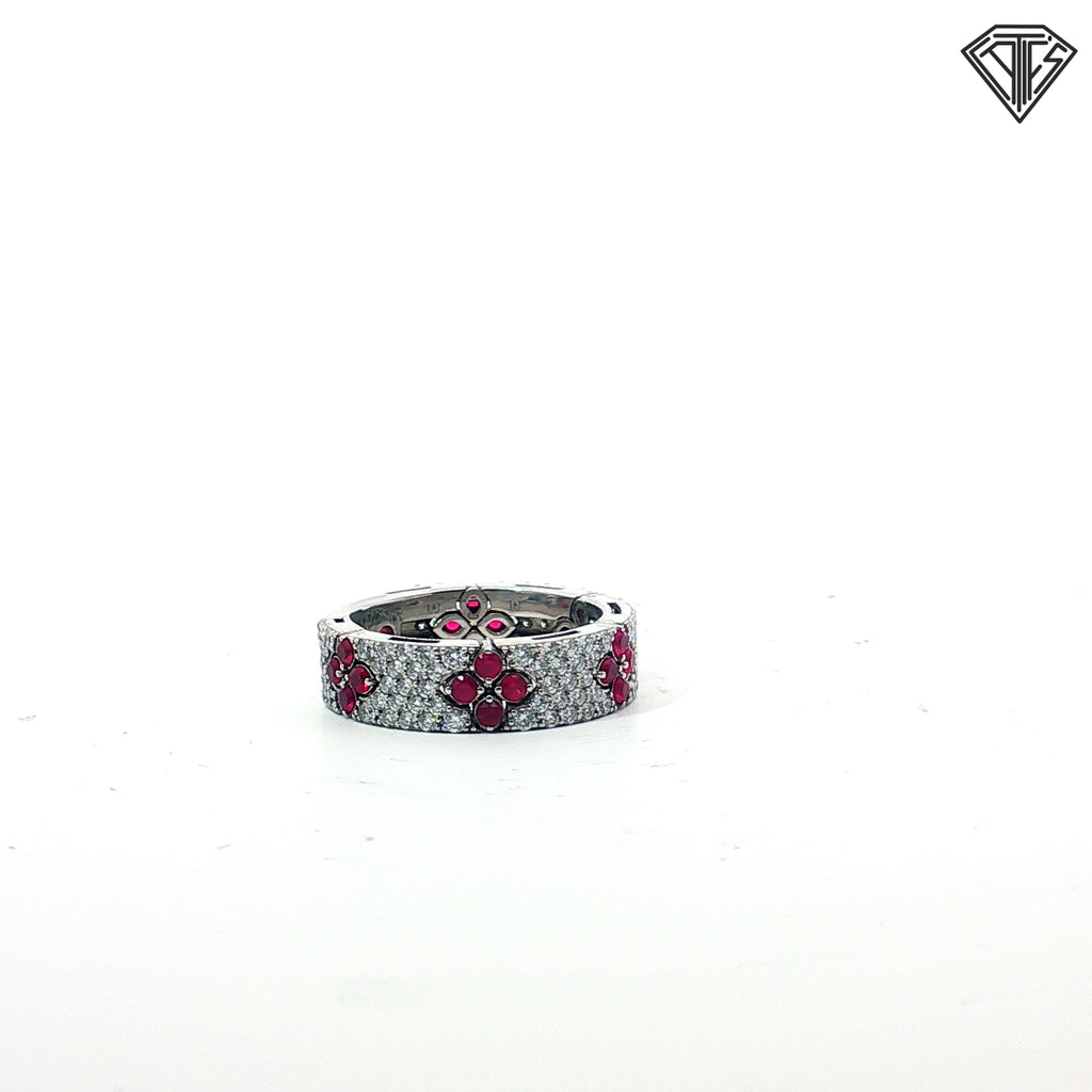 18k White Gold .93ct E/F VS1-VVS Round Diamond / .58ct Round Ruby Band  Size 7 Design By Roberto Coin  "Love in Verona "  5.8 gram
