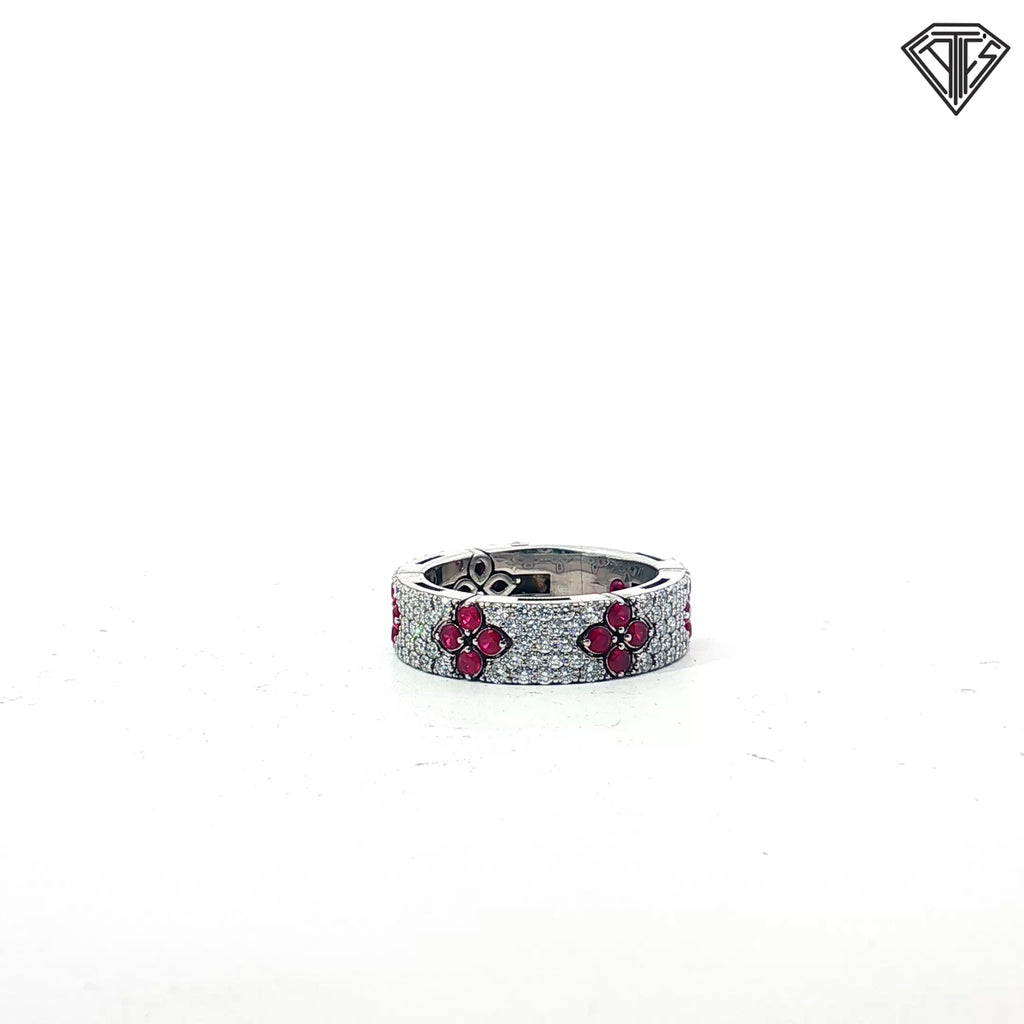 18k White Gold .93ct E/F VS1-VVS Round Diamond / .58ct Round Ruby Band  Size 7 Design By Roberto Coin  "Love in Verona "  5.8 gram