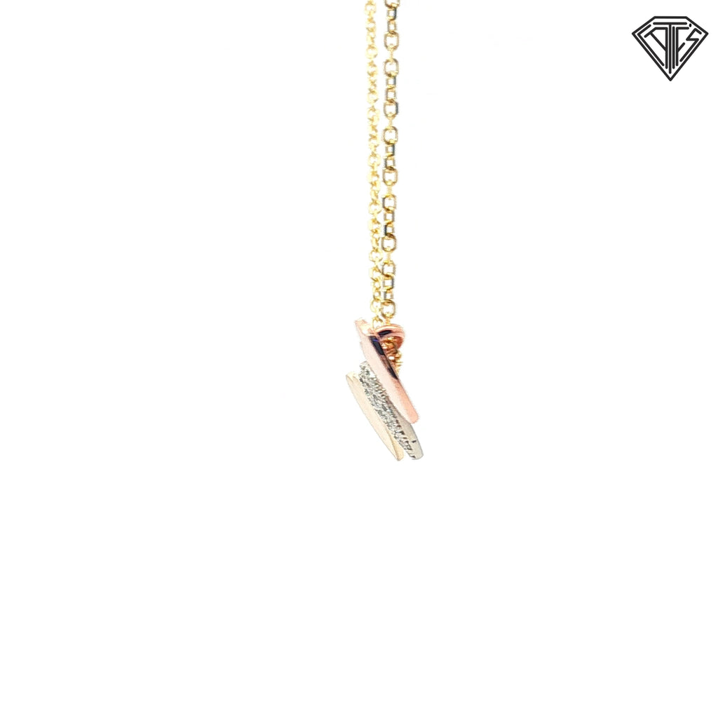 14k Tri-Color .35ct G VS2 Round Diamond Pave Heart Necklace 18"inch
