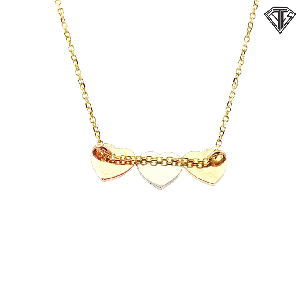 14k Tri-Color .35ct G VS2 Round Diamond Pave Heart Necklace 18"inch