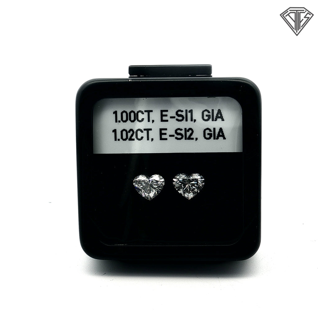 Matching Pair Loose Heart Diamond 1.02ct E SI2 Heart Diamond Certified by GIA #1527668761 / 1.00ct E SI1 Heart Diamond Certified by GIA # 7532450299