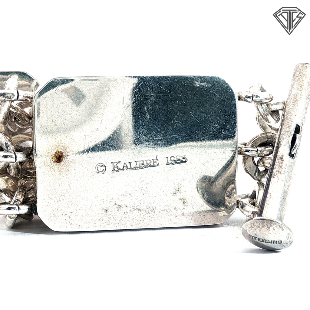 Pre-Loved Harlene Korey For Kalibre Sterling Silver Triple Emerald Cut Cubic Zirconium Station Bracelet 8" inch 135.7 gram