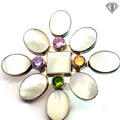 Harlen Korey For Kalibre Sterling Silver Mother of Pearl and Multi Stone Brooch / Pendant  44.5 gram