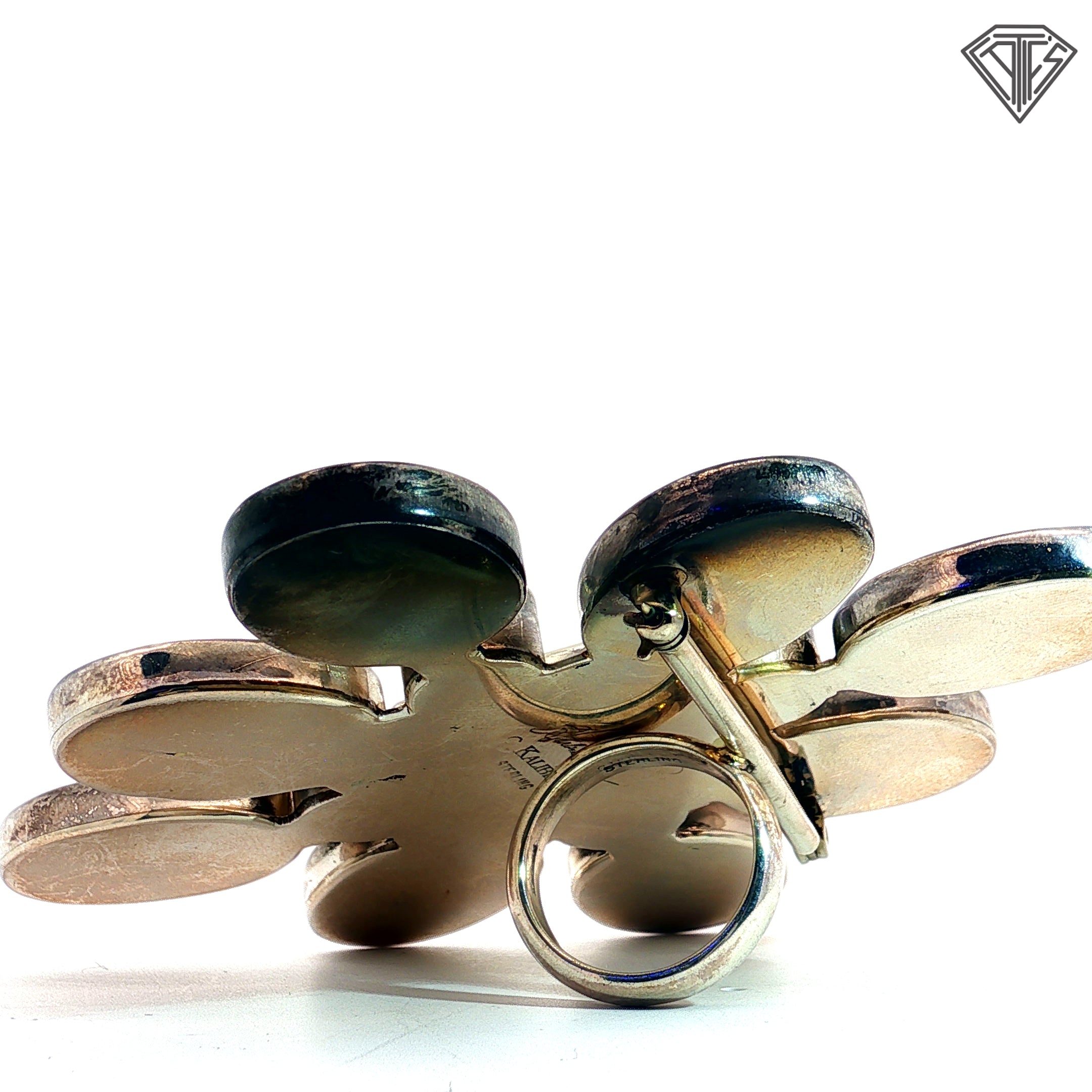 Harlen Korey For Kalibre Sterling Silver Mother of Pearl and Multi Stone Brooch / Pendant  44.5 gram