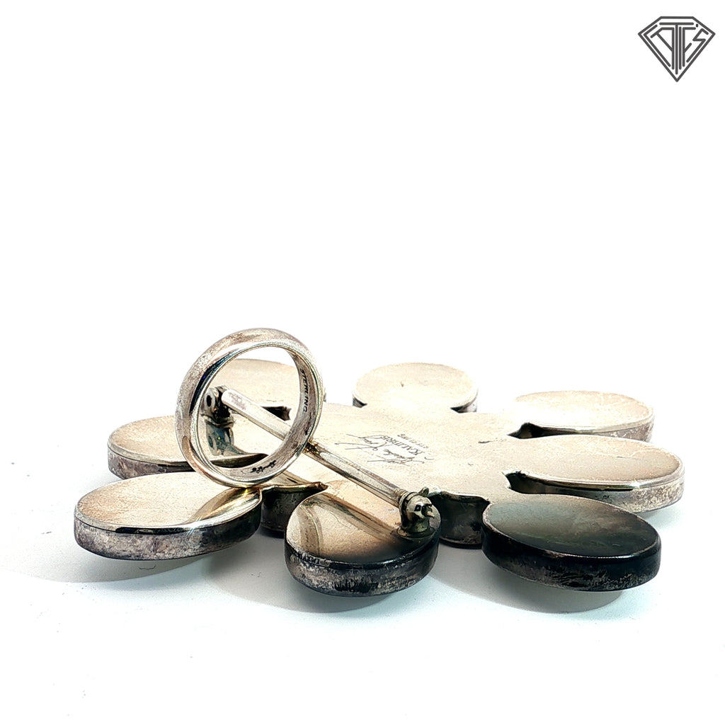 Harlen Korey For Kalibre Sterling Silver Mother of Pearl and Multi Stone Brooch / Pendant  44.5 gram