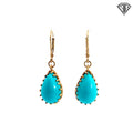 14k Yellow Gold Pear Shape Turquoise Dangle Drop Lever Back Earrings