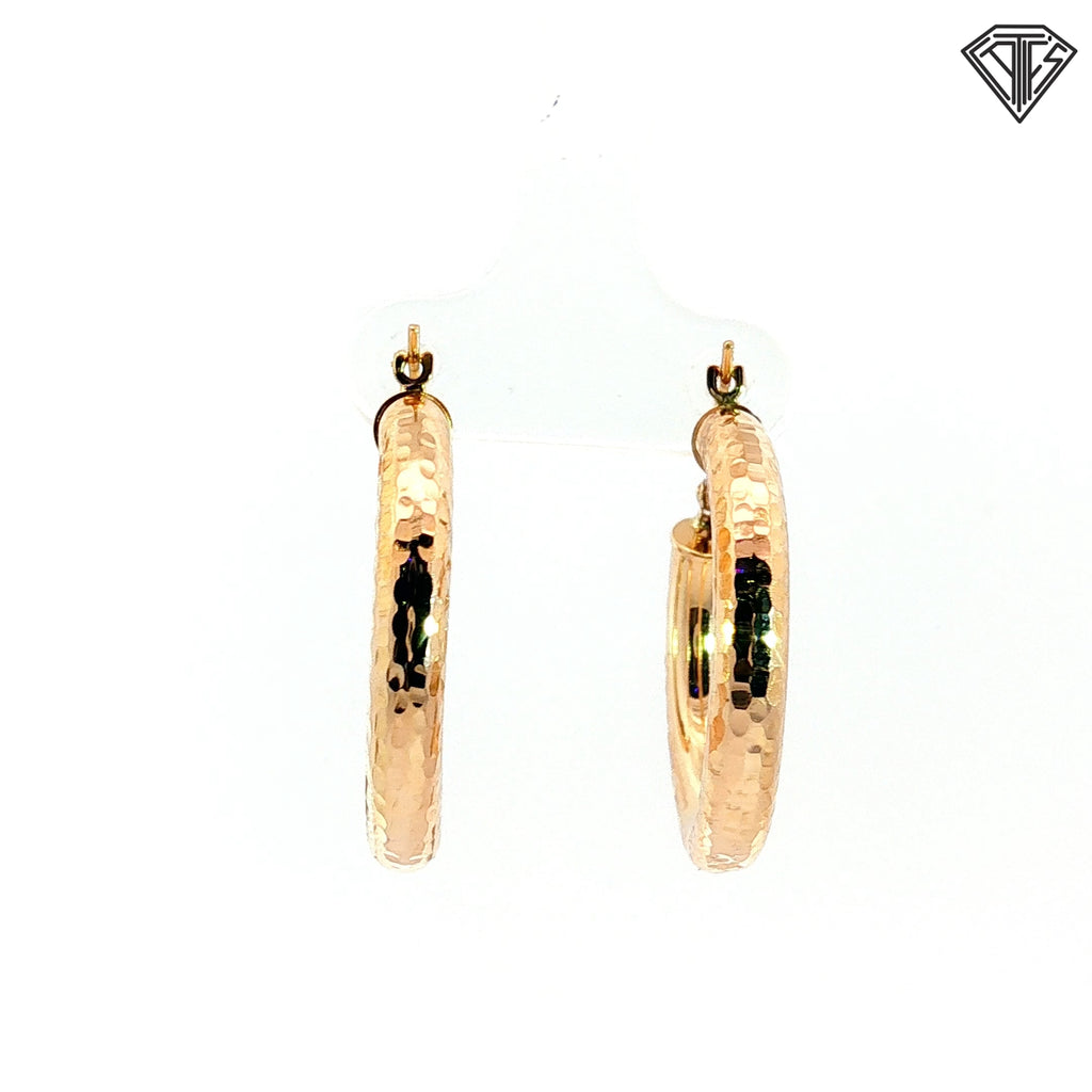 14k Yellow Gold Diamond Cut Hoop Earrings 2.3 gram 1"inch 4mm