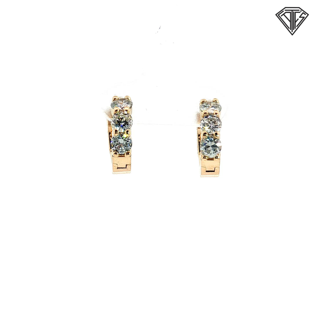14k White and Yellow Gold 1.50ct G VS2 (3) Round Diamond Huggie Earrings 1/2" inch
