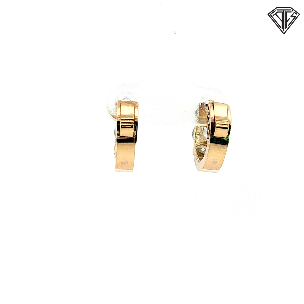 14k White and Yellow Gold 1.50ct G VS2 (3) Round Diamond Huggie Earrings 1/2" inch