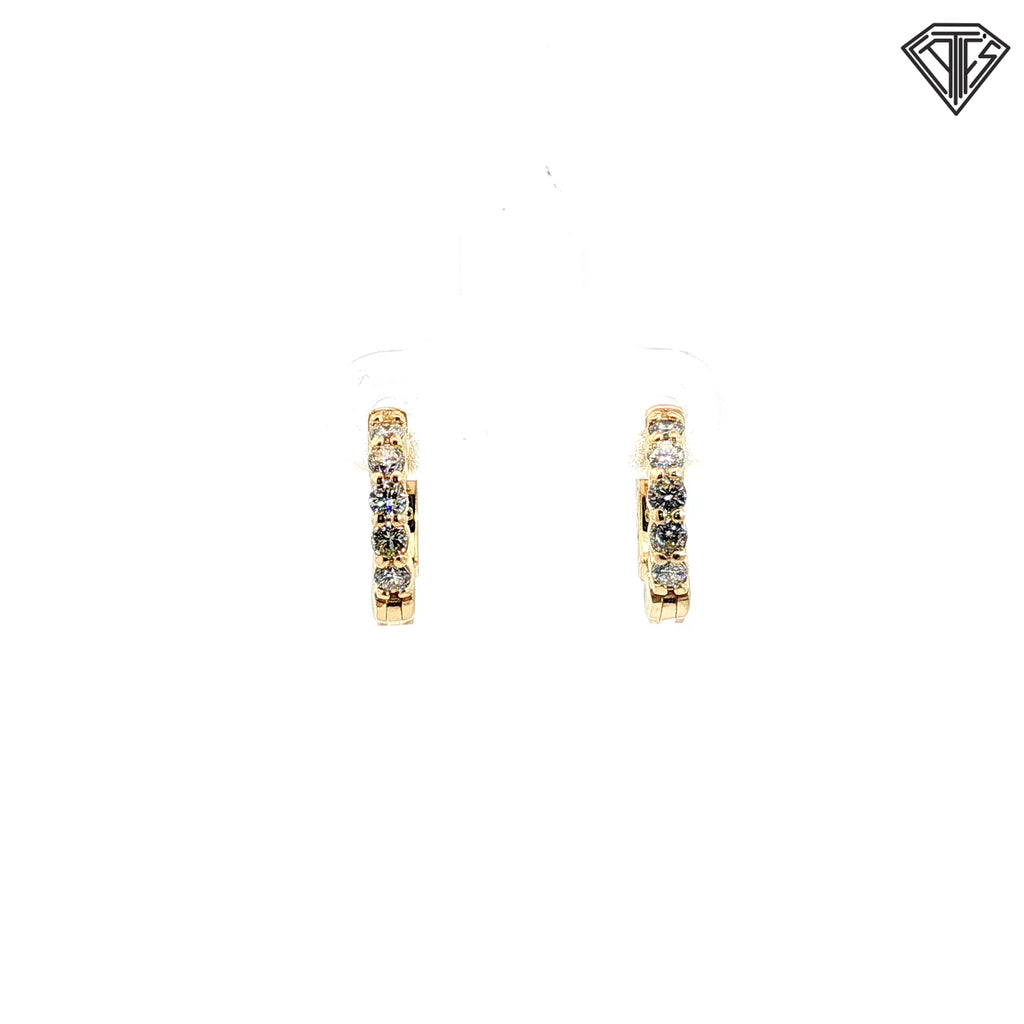 14k White and Yellow Gold .35ct G VS2 (5) Round Diamond Huggie Hoops 3/8"inch