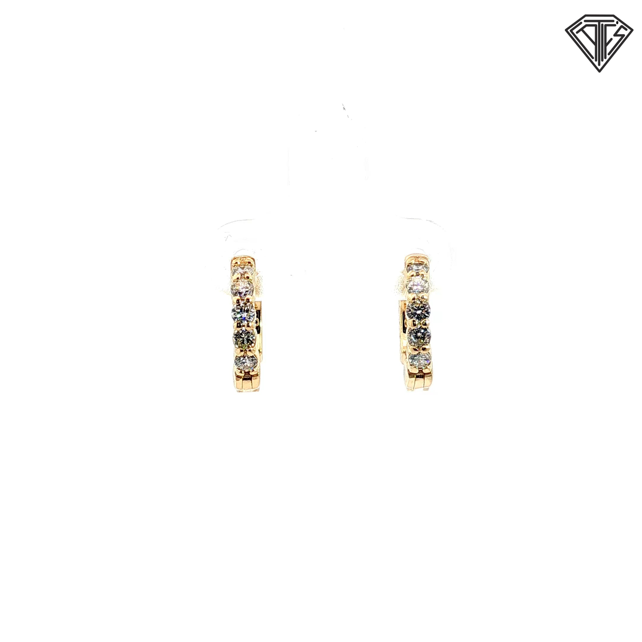 14k White and Yellow Gold .35ct G VS2 (5) Round Diamond Huggie Hoops 3/8"inch