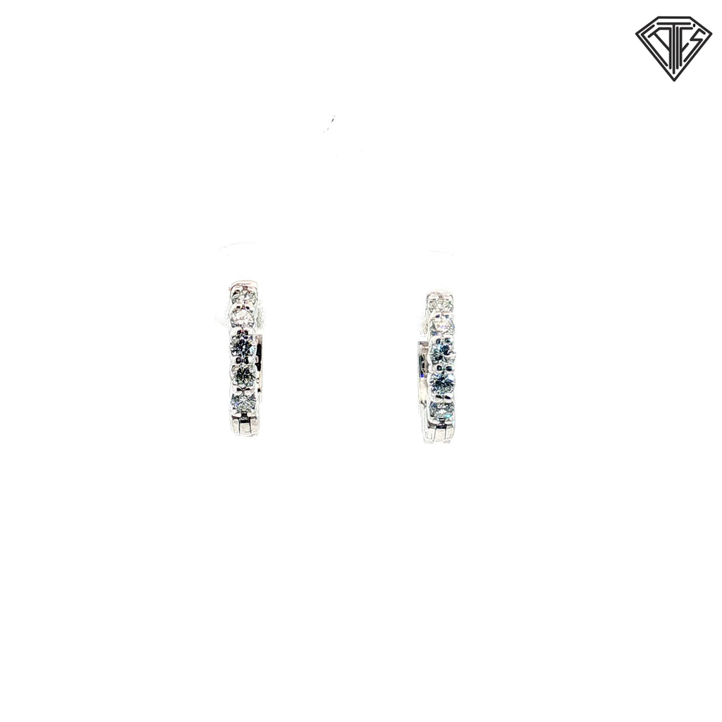 14k White and Yellow Gold .35ct G VS2 (5) Round Diamond Huggie Hoops 3/8"inch