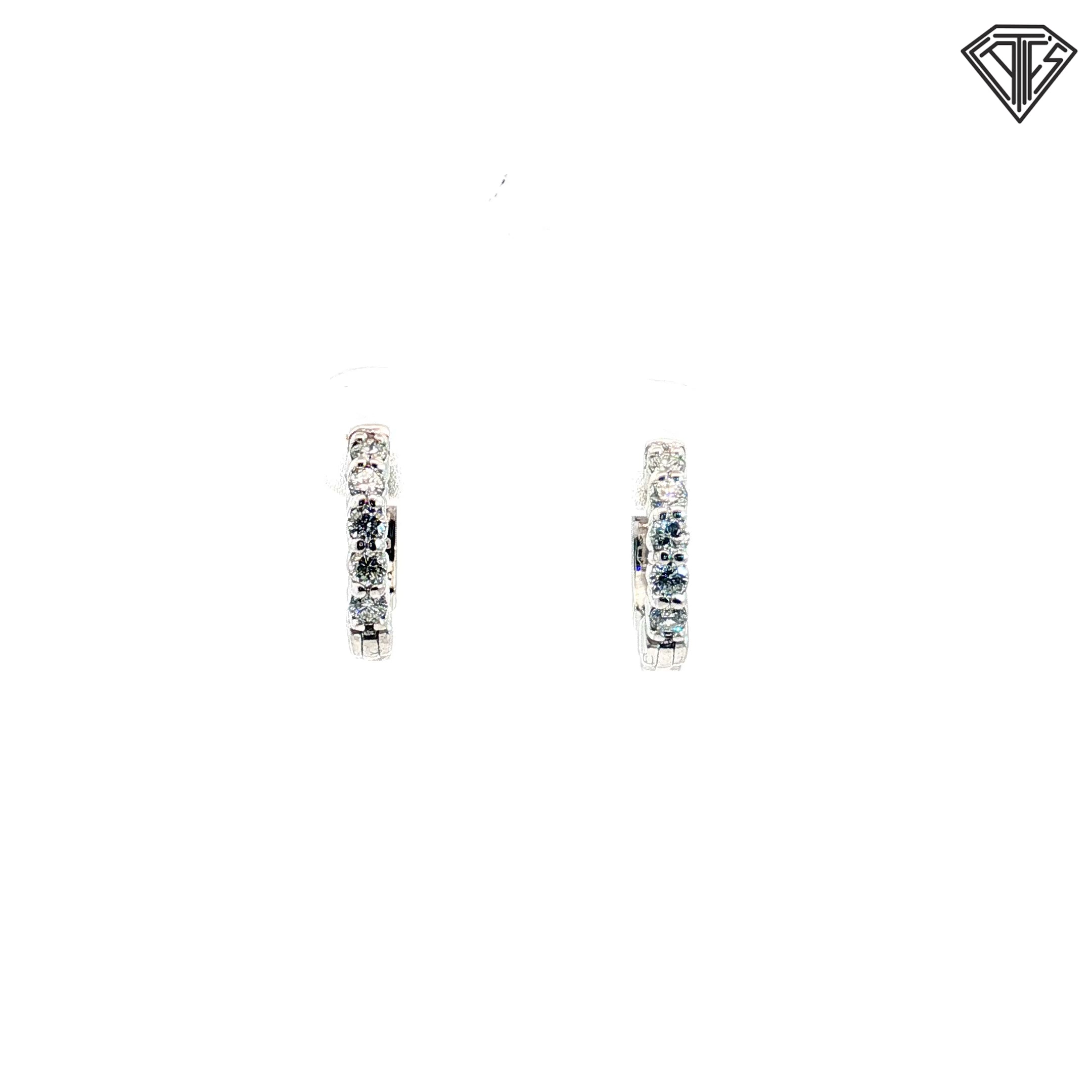 14k White and Yellow Gold .35ct G VS2 (5) Round Diamond Huggie Hoops 3/8"inch