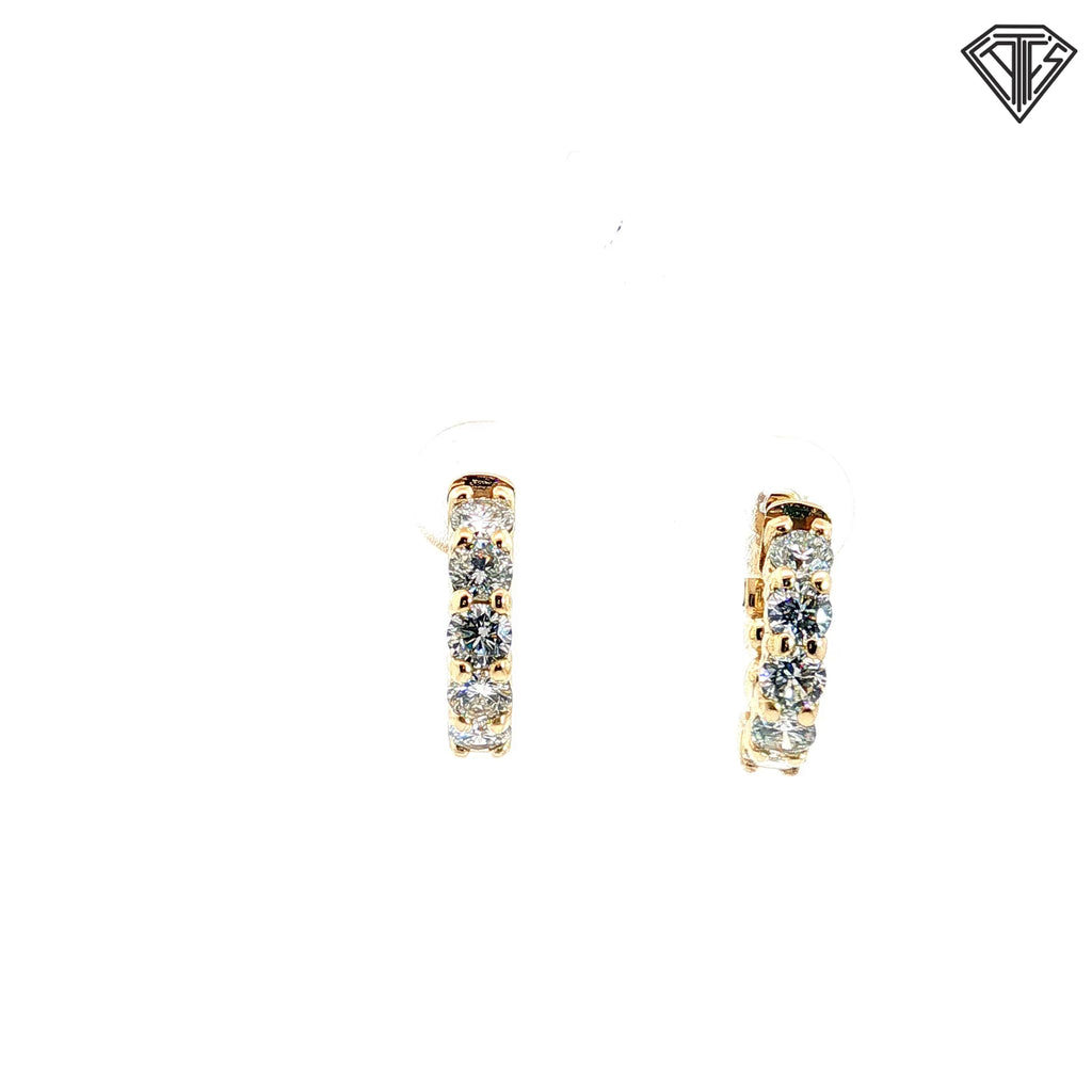 14k Yellow  Gold 1.50ct G VS2 (5) Round Diamond Huggie Hoops  1/2"inch