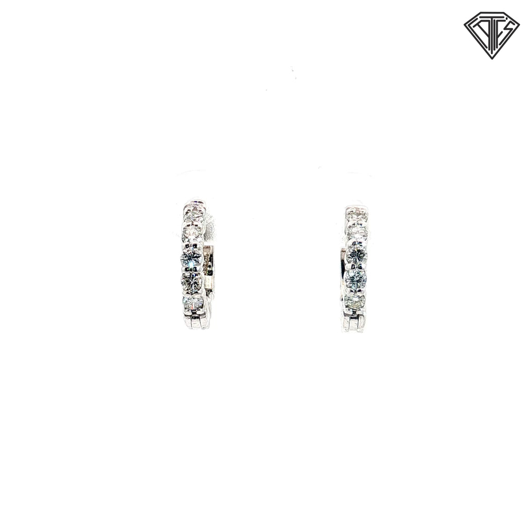 14k White and Yellow Gold .45ct G VS2 (5) Round Diamond Huggie Hoops 3/8"inch