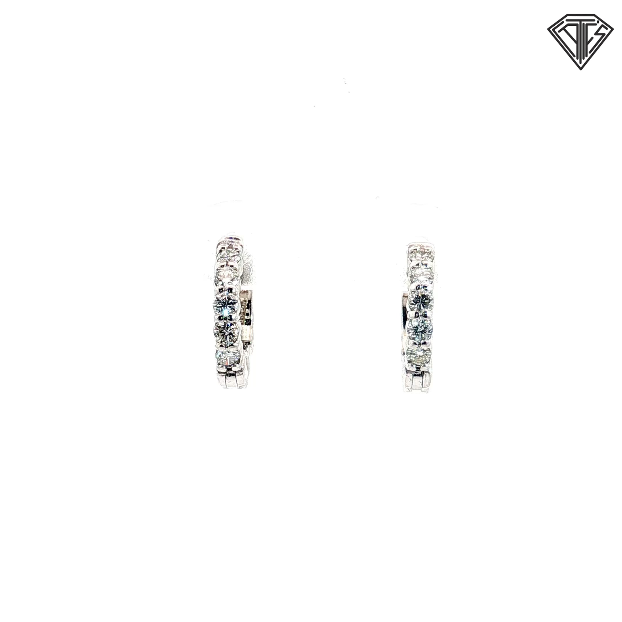14k White and Yellow Gold .45ct G VS2 (5) Round Diamond Huggie Hoops 3/8"inch