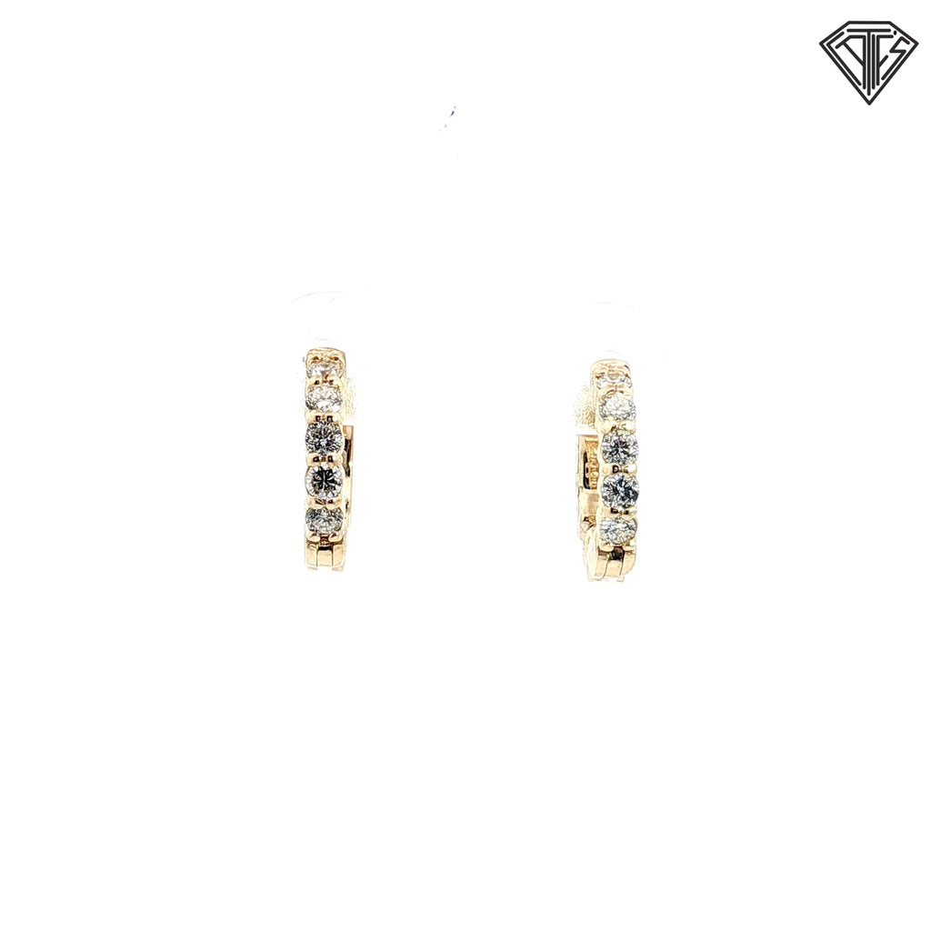 14k White and Yellow Gold .45ct G VS2 (5) Round Diamond Huggie Hoops 3/8"inch