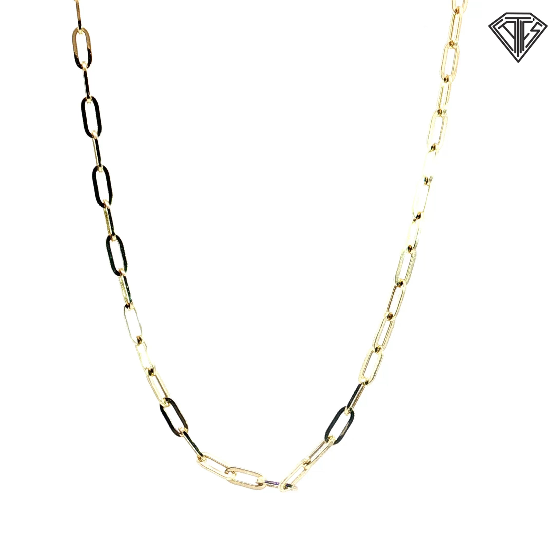 14k White and Yellow Gold Medium Link Paper Clip Link Bracelet 8"inch 2.2 gram