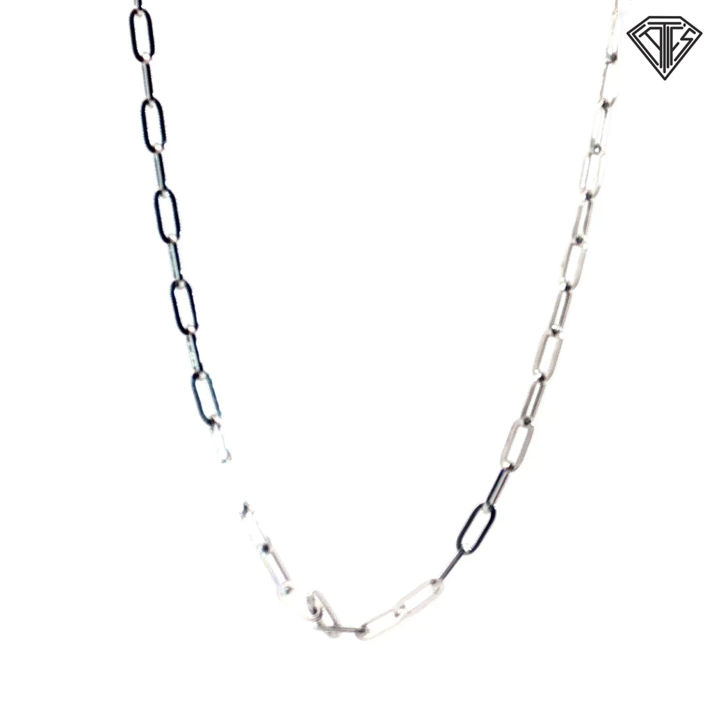 14k White and Yellow Gold Medium Paper Clip Link Necklace 20"inch 4.8 gram