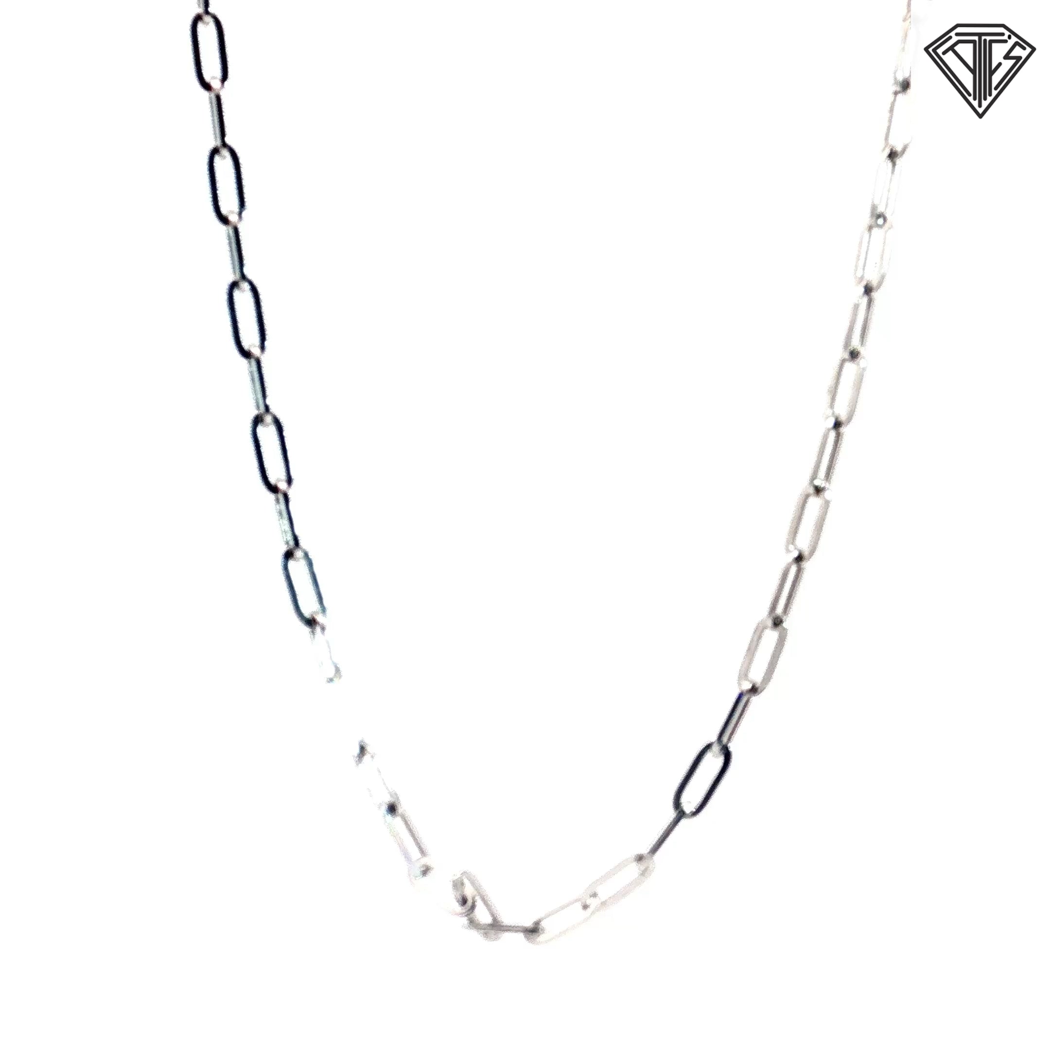 14k White and Yellow Gold Medium Paper Clip Link Necklace 20"inch 4.8 gram