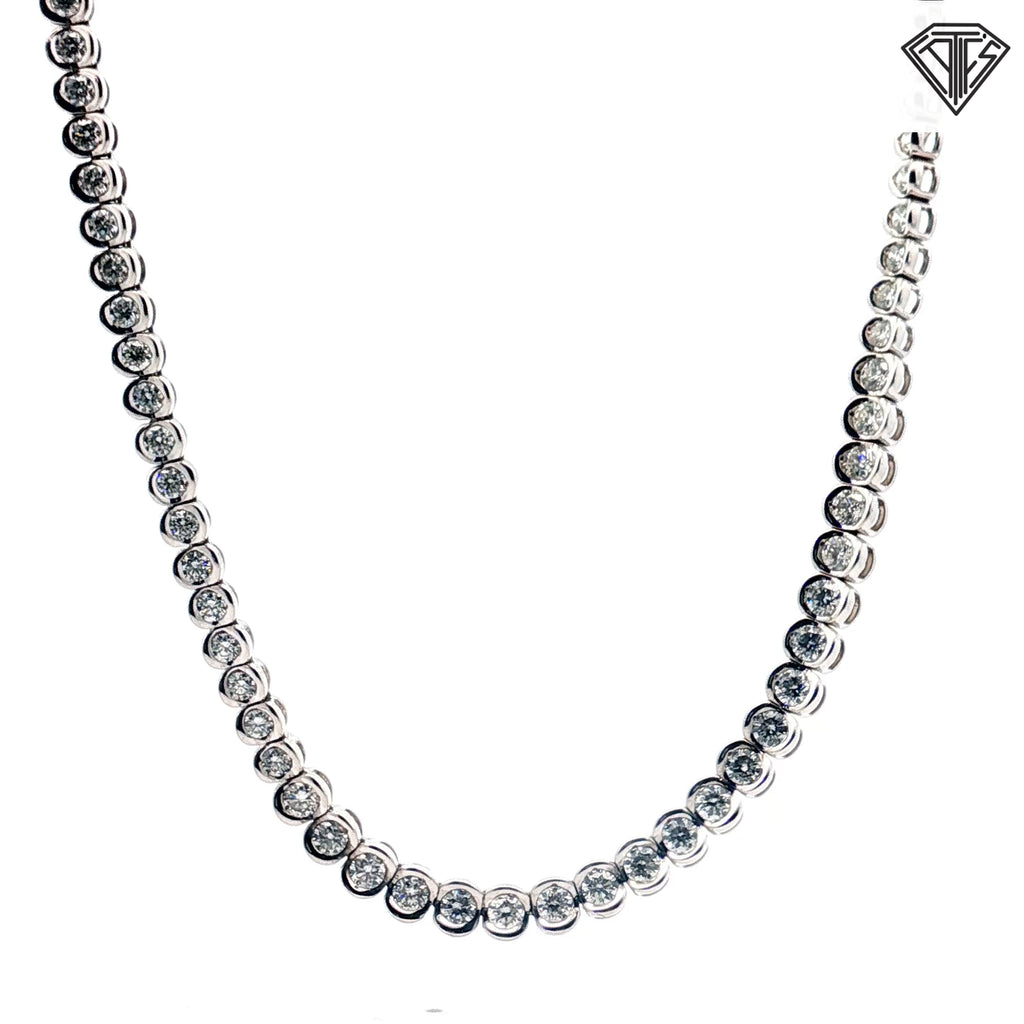 14k White Gold 6.00ct G/H  SI1/ SI2 Round Diamond Graduated Bezel Set Riviera Necklace