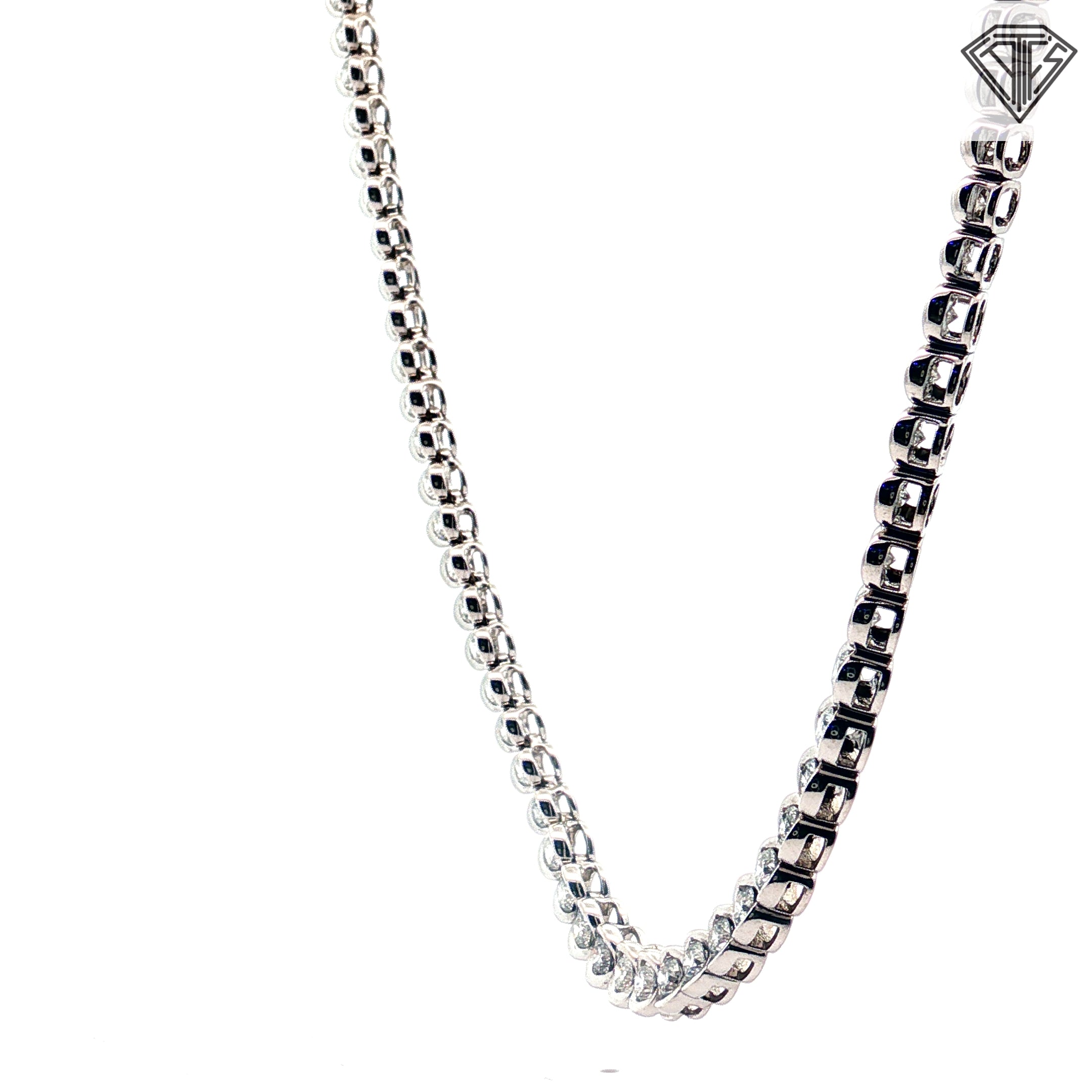 14k White Gold 6.00ct G/H  SI1/ SI2 Round Diamond Graduated Bezel Set Riviera Necklace