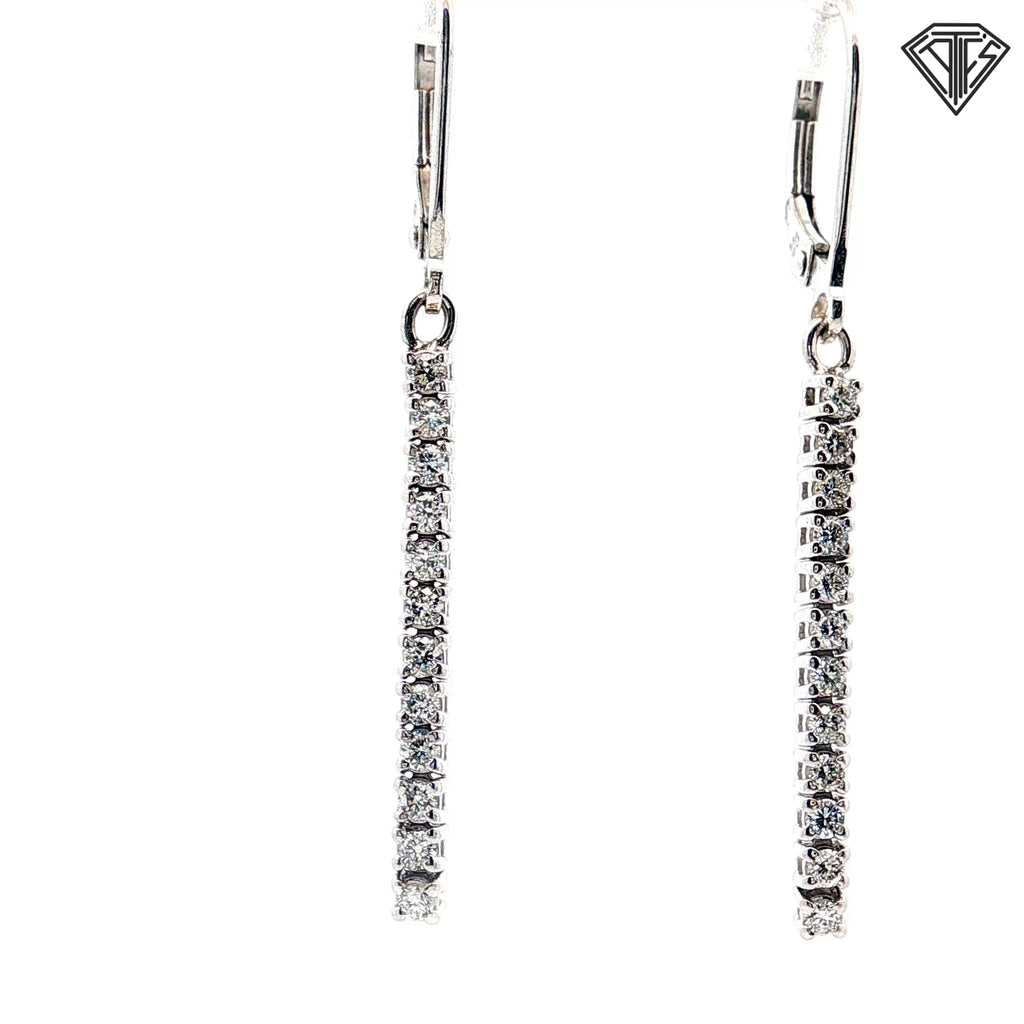 14k White Gold .25ct G VS2 Round Diamond Lever Back Dangles Earrings 1"inch