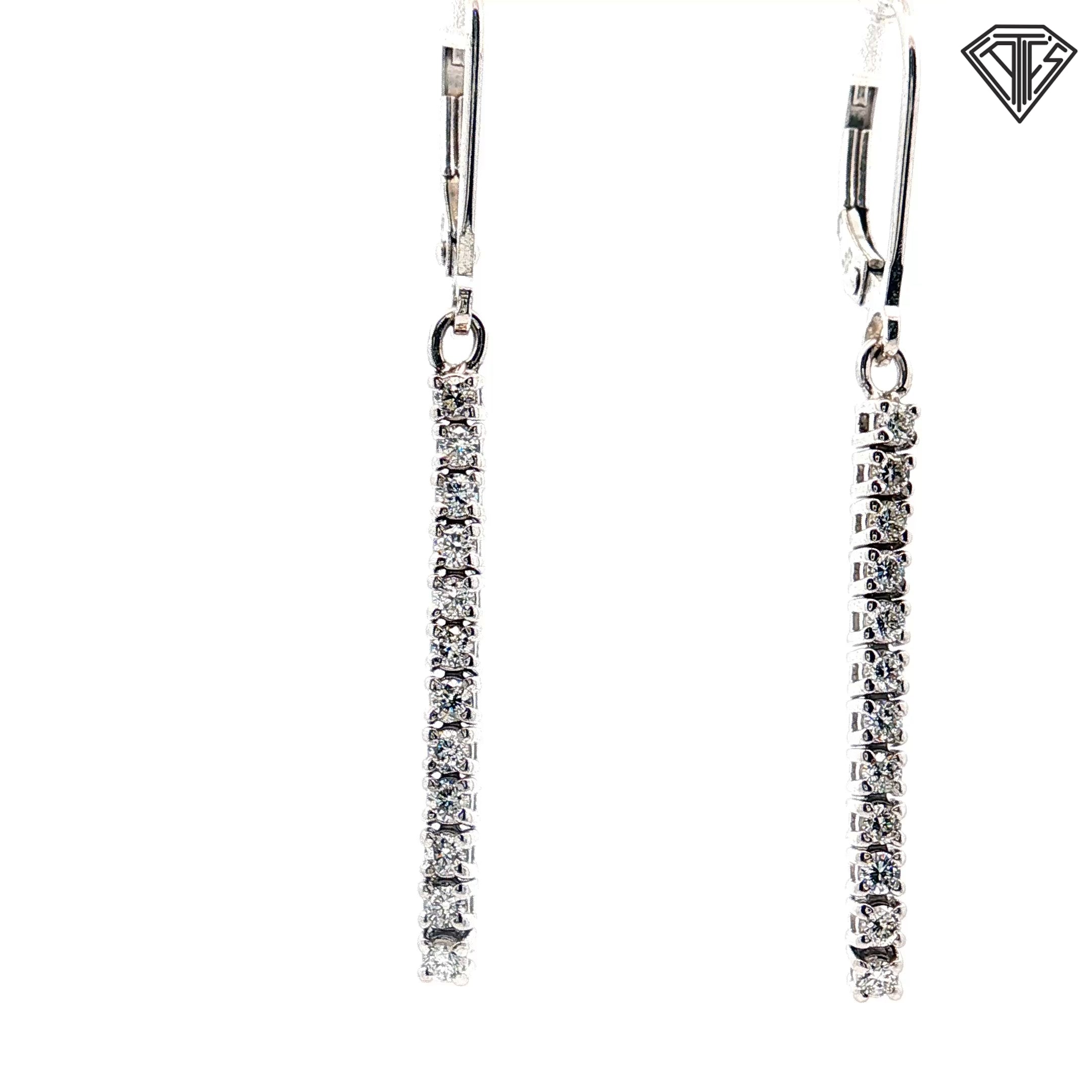 14k White Gold .25ct G VS2 Round Diamond Lever Back Dangles Earrings 1"inch