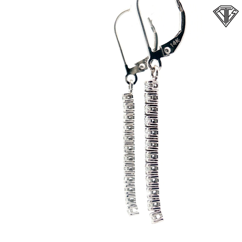 14k White Gold .25ct G VS2 Round Diamond Lever Back Dangles Earrings 1"inch