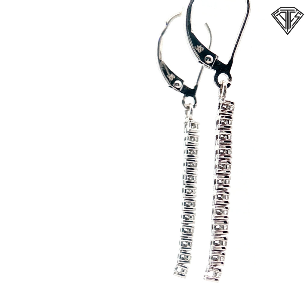 14k White Gold .25ct G VS2 Round Diamond Lever Back Dangles Earrings 1"inch