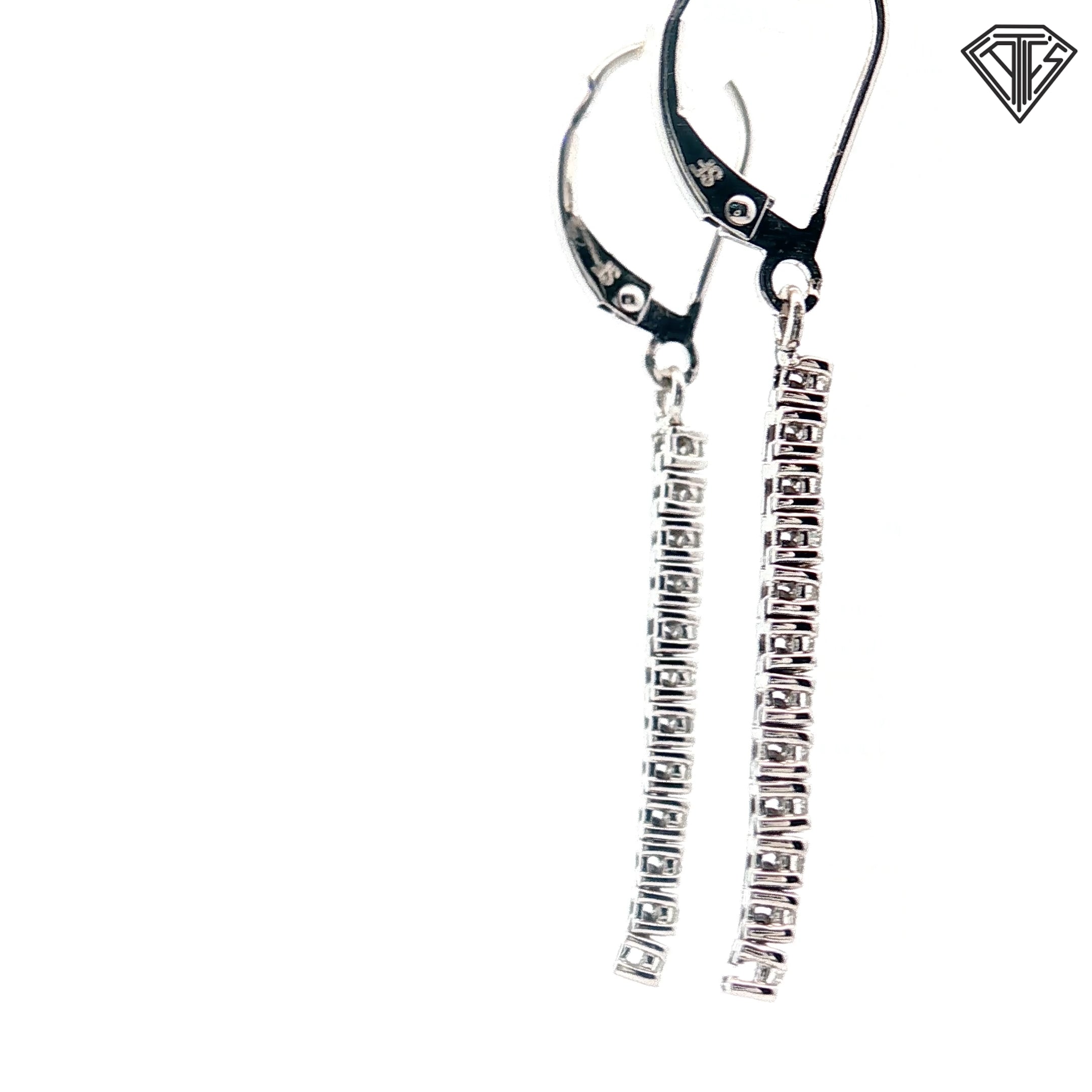 14k White Gold .25ct G VS2 Round Diamond Lever Back Dangles Earrings 1"inch