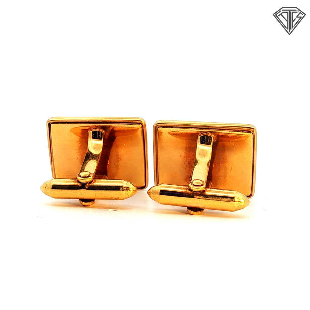 14k Yellow Gold Mosaic Tigers Eye/ Red Tigers Eye Men 70's / 80's Cufflinks