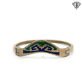 Vintage Mexican Alpaca Silver Bangle with Green and Blue Stone Inlay 15.1 gram