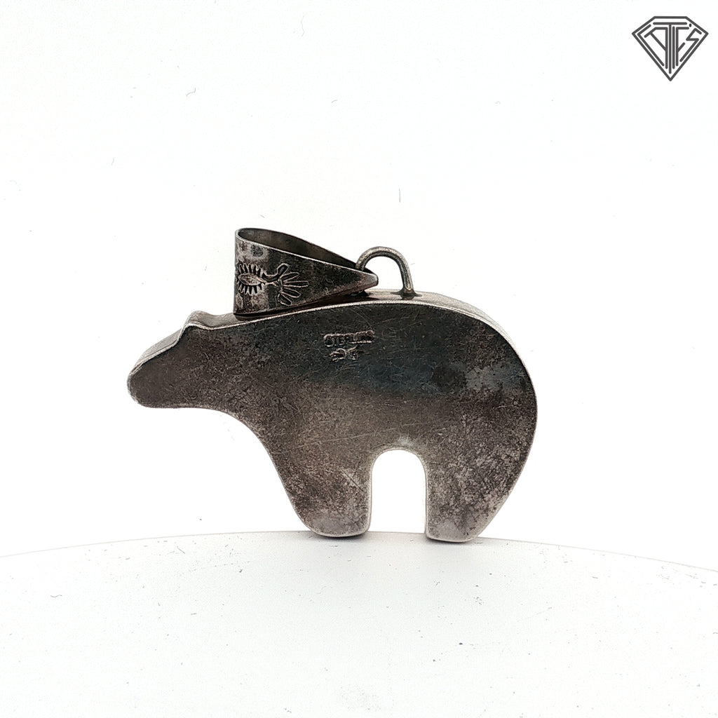 Vintage Native American Sterling Silver Bear Pendant with Tribal Detailing 17.9 gram 2"in X 2"in