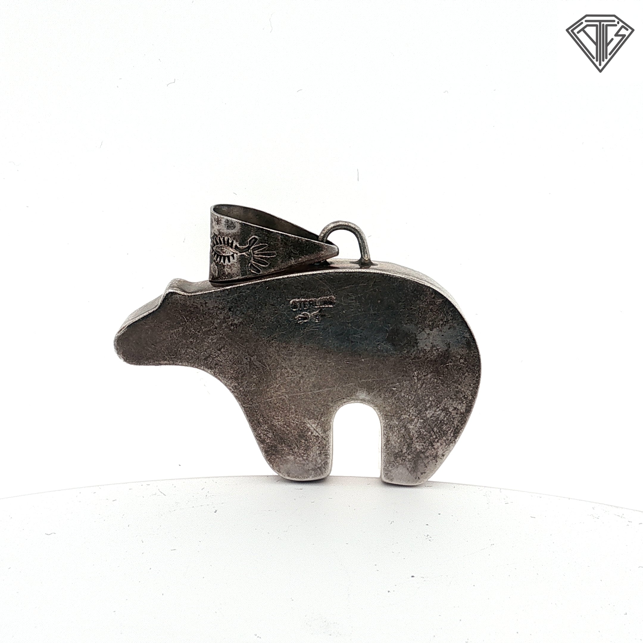 Vintage Native American Sterling Silver Bear Pendant with Tribal Detailing 17.9 gram 2"in X 2"in