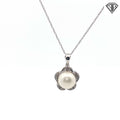 14k White Gold Butter Pearl Fresh Water 9mm Flower Pendant  16"inch