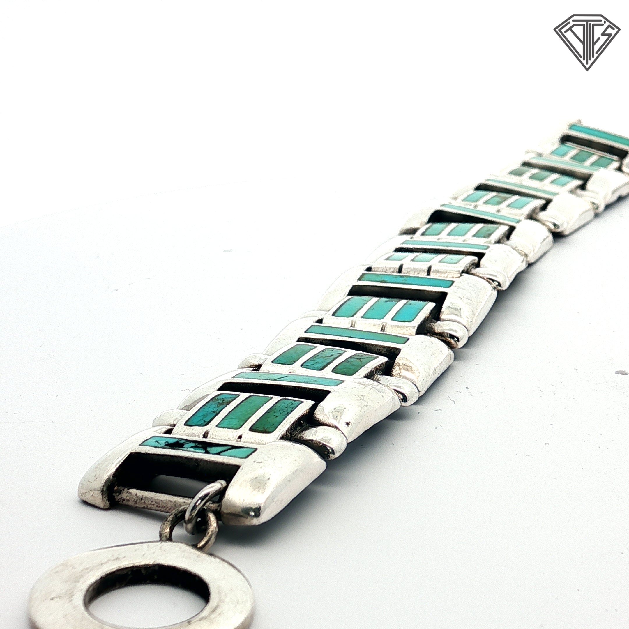 Vintage South Western Style Silver and Turquoise Toggle Bracelet 8"inch