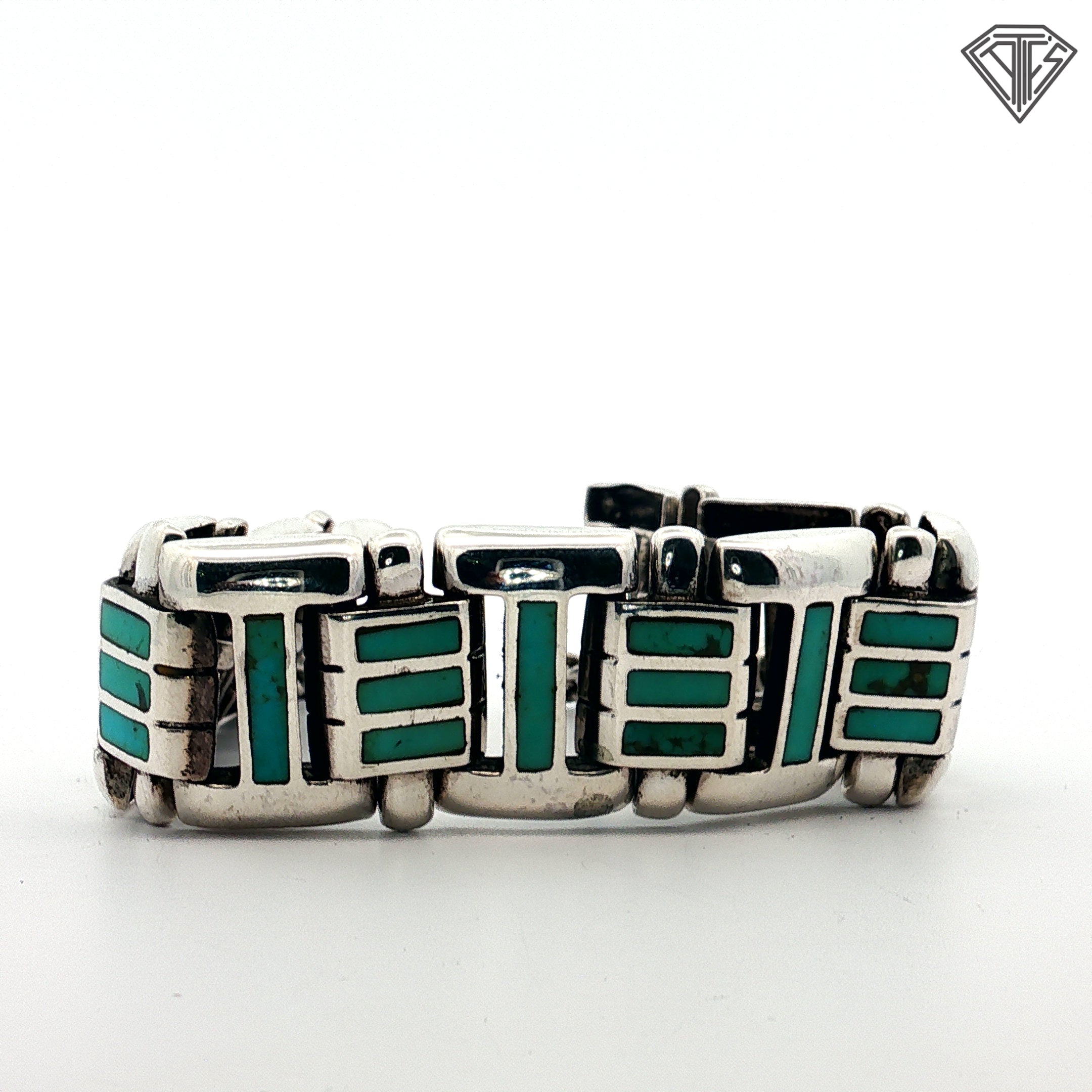 Vintage South Western Style Silver and Turquoise Toggle Bracelet 8"inch