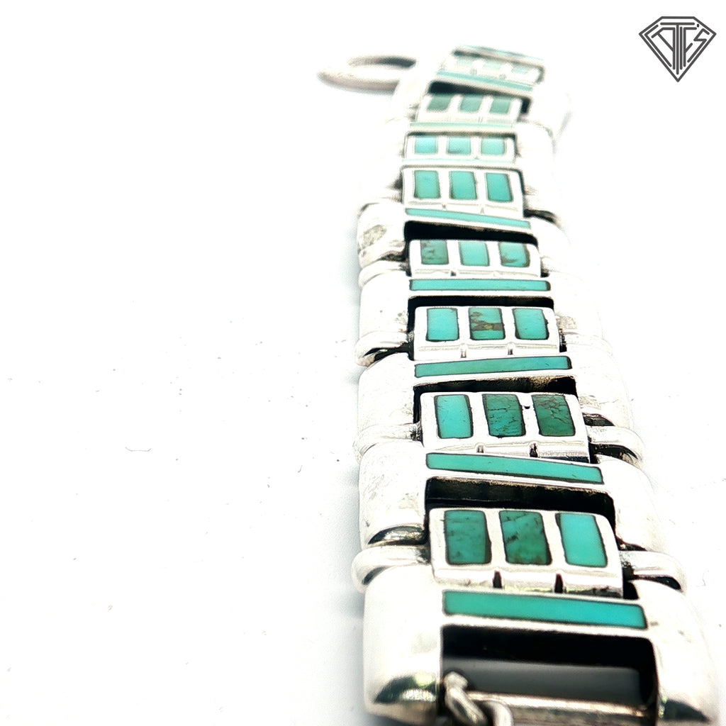 Vintage South Western Style Silver and Turquoise Toggle Bracelet 8"inch