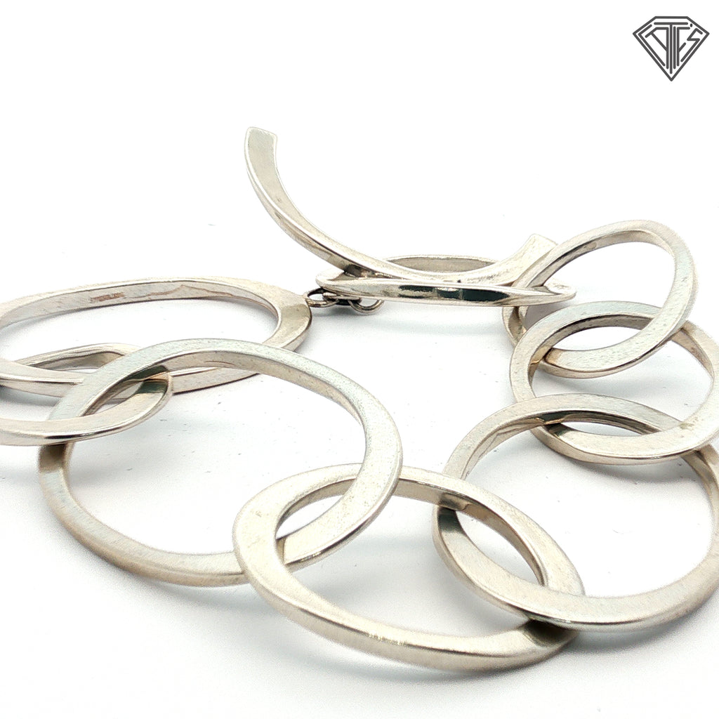 Sterling Silver Set with Oval Linked Necklace 38"inch/ Earrings 3"inch and Bracelet 9"inch 216.2 gram