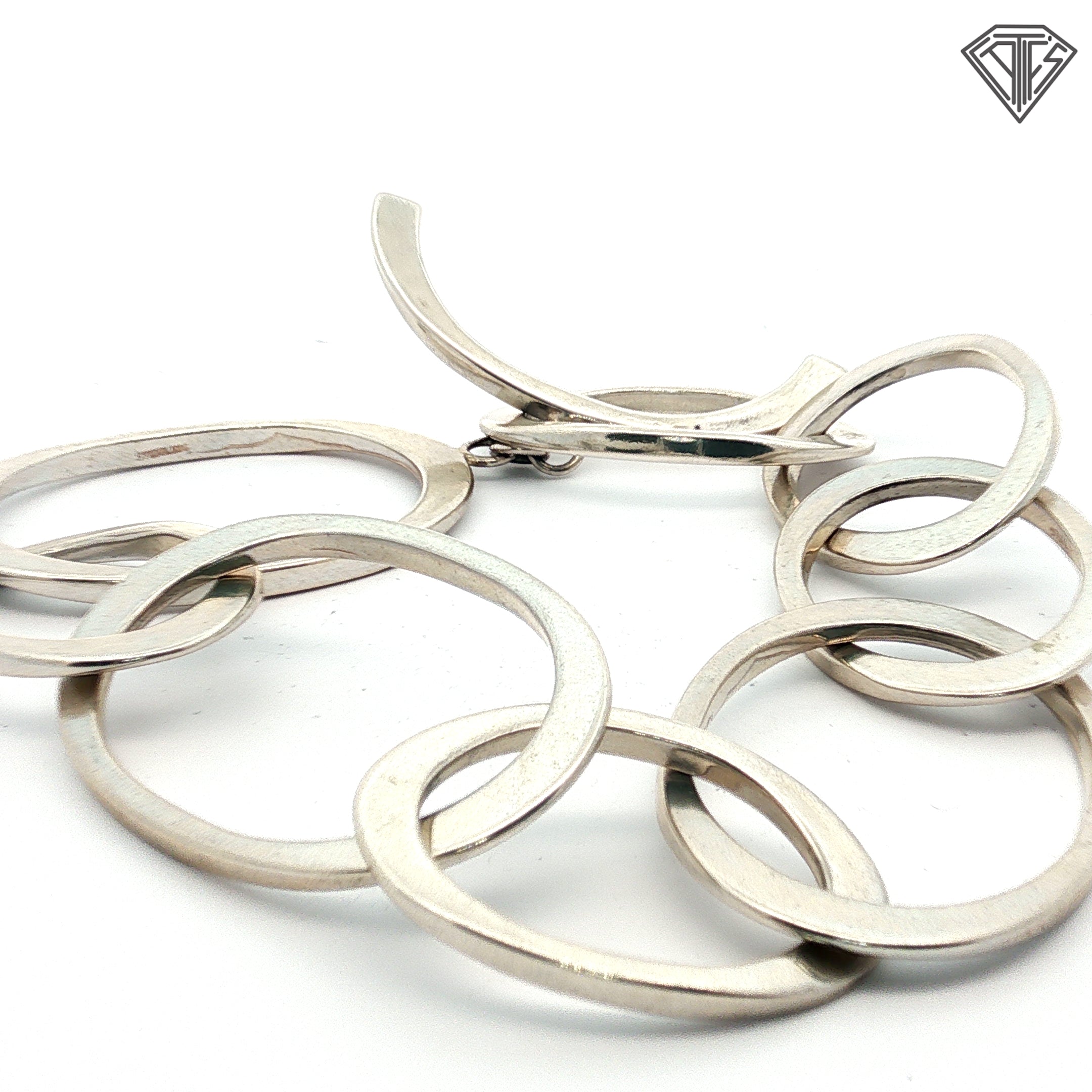 Sterling Silver Set with Oval Linked Necklace 38"inch/ Earrings 3"inch and Bracelet 9"inch 216.2 gram