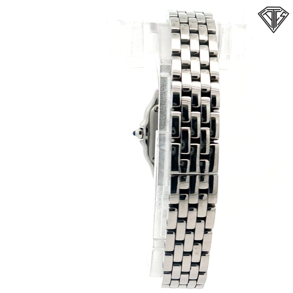 Pre-Owned Panthere De Cartier Mini Model 23mm x 30mm / 6mm Thick / Quartz Movement/ Steel/ Roman Numerals