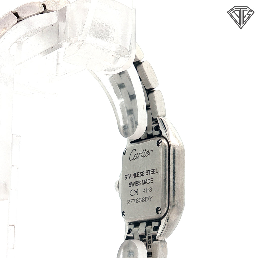 Pre-Owned Panthere De Cartier Mini Model 23mm x 30mm / 6mm Thick / Quartz Movement/ Steel/ Roman Numerals