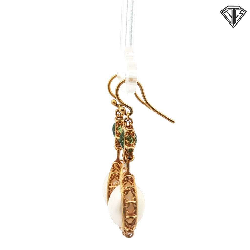 18k Yellow Gold Mabe Pearl / Labradorite Starburst Drop Earrings Designed By Anthony Nak