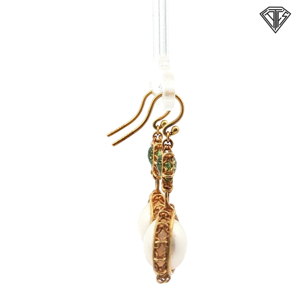 18k Yellow Gold Mabe Pearl / Labradorite Starburst Drop Earrings Designed By Anthony Nak