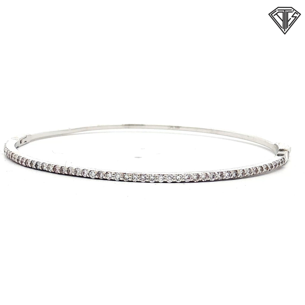 14k White Gold .50ct F VS2 Round Diamond Bangle Bracelet 1.5mm  6"inch